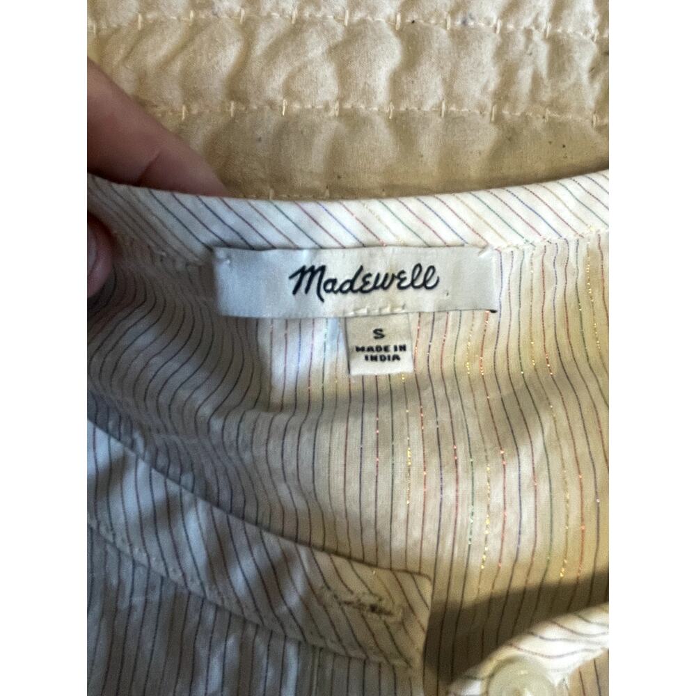 Madewell Ruffle - Sleeve Bib Top Metallic Stripe - Size Sm - Picture 6 of 8